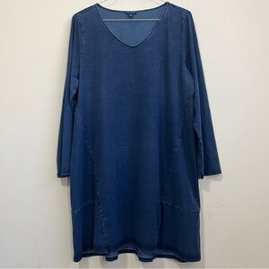 J. JILL Pure Jill Indigo Tunic Dress Trapeze Swing Chambray V-Neck Blue Sz XL